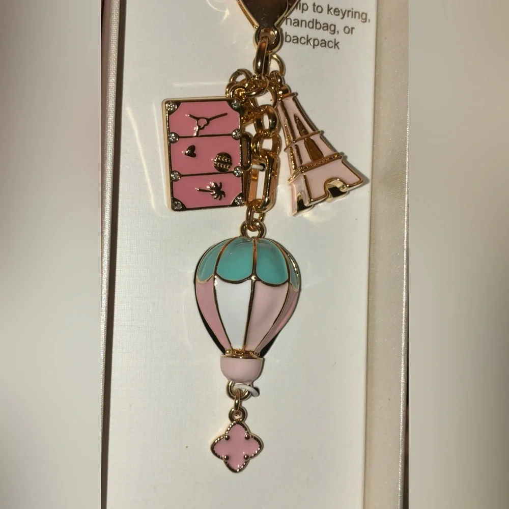 PIPER K Parisian Eiffel Tower Hot Air Balloon Travel Bag Charm Keychain NEW NWT